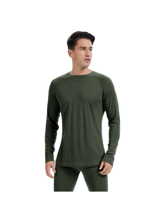 Men's 100% Merino Wool Thermal Base Layer Top, Long Sleeve Underwear Shirt for Hiking, Skiing and Winter Outdoor Activities
