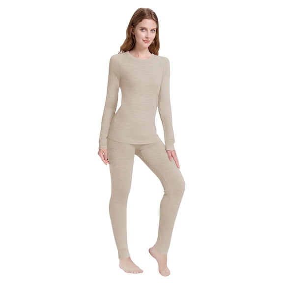 Woolcano Women's Midweight 100% Merino Wool Thermal Base Layer Set,Top and Long Johns,Winter Underwear for Skiing,Hiking and Outdoor Activities