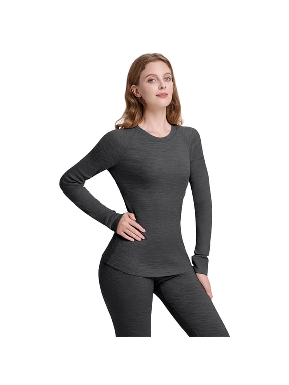 Women's 100% Merino Wool Thermal Base Layer Top,Long Sleeve Underwear Shirt for Skiing,Hiking and Cold Weather
