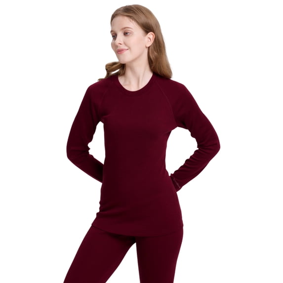 Woolcano Women's 100% Merino Wool Thermal Base Layer Top,Long Sleeve Underwear Shirt for Skiing,Hiking and Cold Weather