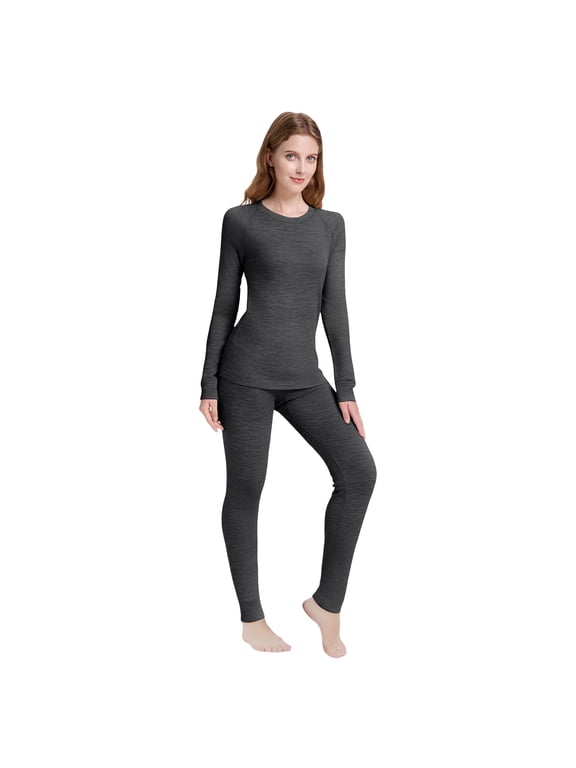 Women's Midweight 100% Merino Wool Thermal Base Layer Set,Top and Long Johns,Winter Underwear for Skiing,Hiking and Outdoor Activities