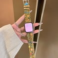 thumbnail image 1 of Woolen Band for Apple Watch Series 10 9 8 7 6 5 4 3 2 1 SE & Ultra 2 1 , Floral Print Leather Slim Band Adjustable Breathable Soft Strap for Women Girls iWatch 44/45/46/49mm/42mm(Series 1 2 3), Yellow, 1 of 5