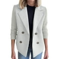 thumbnail image 1 of Woolen Blazer for Women Button Down Cardigan Tweed Coat Casual Elegant Open Front Long Notched Lapel Pockets Loose Long Sleeve Work Gray XXL, 1 of 8