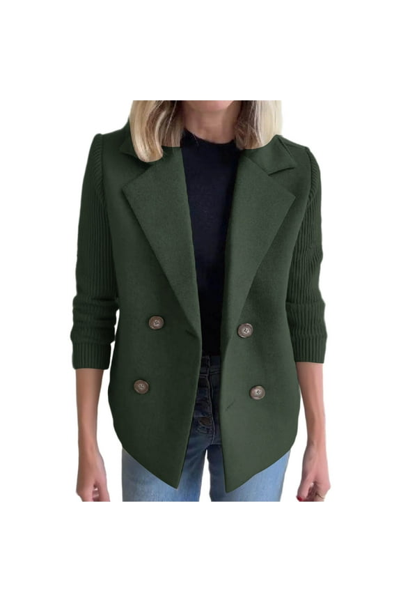 Woolen Blazer for Women Notched Lapel Pockets Elegant Loose Tweed Coat Casual Long Sleeve Work Button Down Cardigan Open Front Long Army Green L