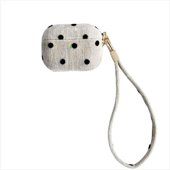 Woolen Case Cover for Apple Airpods Pro 2019, with Keychain Hand Strap Stylish Dots Design Drop Protective Anti-Scratch Cute Fuzzy Case for AirPods Pro 1st Generation 2019, White