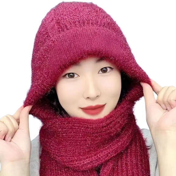 Woolen Hat Windproof Non-shrink Washable No Shedding Stretchy Soft Integrated Women Hat Scarf for Daily Wear