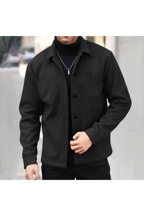 Woolen Jackets for Men Long Sleeve Button-Down Collared Coats Mens Business Casual Solid Color Comfortable Slim Lapel Work Outerwear Jacket