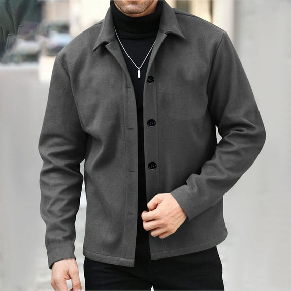Woolen Jackets for Men Long Sleeve Button-Down Collared Coats Mens Business Casual Solid Color Comfortable Slim Lapel Work Outerwear Jacket