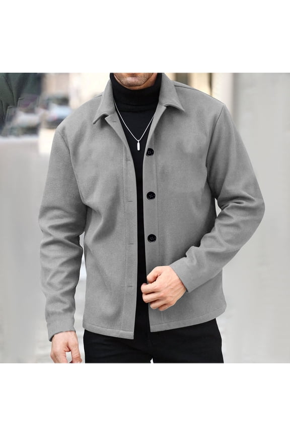 Woolen Jackets for Men Long Sleeve Button-Down Collared Coats Mens Business Casual Solid Color Comfortable Slim Lapel Work Outerwear Jacket