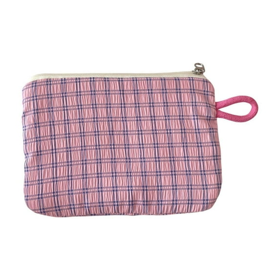 Woolen Knitted Cosmetic Bag, Portable Coin Purse, Striped Color-Blocked Pattern Makeup Storage Pouch, Mini Size Leakproof Zipper Closure, Lightweight Polyester Material