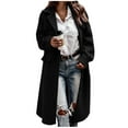 thumbnail image 1 of Woolen Long Trench Coat Women Single Breasted Notch Lapel Collar Winter Dress Coat with Pockets Loose Pea Overcoat (2XL, Black), 1 of 5