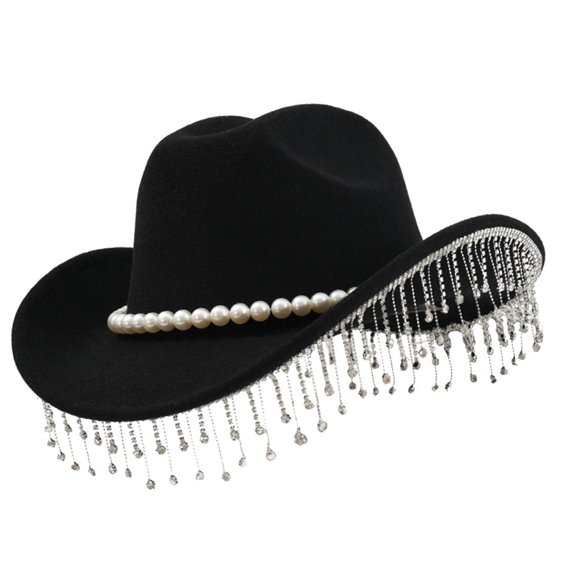 Woolen Party Hat With Sparkling Rhinestones Pearls Chain Easy To Care For Performances