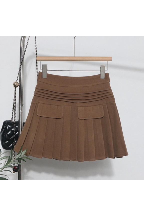 Woolen Pleated Skirt Female Autumn And Winter High Waist A Word Small Fragrance Wind Skirt Umbrella Skirt Double Slit Skirt Dorm Bed Skirt Hoop Skirt Skirts Metallic Skirt Skirt Leggings for Women