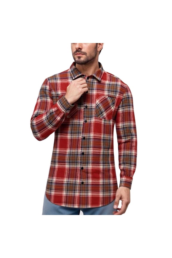Woolen Shirts for Men Big & Tall S-4X Plus Size Long Sleeve Shackets Shirt with Pockets Button-Down Collared Vintage Plaid Printed Office Work Tops