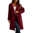 thumbnail image 1 of Woolen Trench Coat for Women Mid Length Notch Lapel Collar Dressy Casual Jacket with Pockets Winter Long Outerwear (L, Wine), 1 of 7