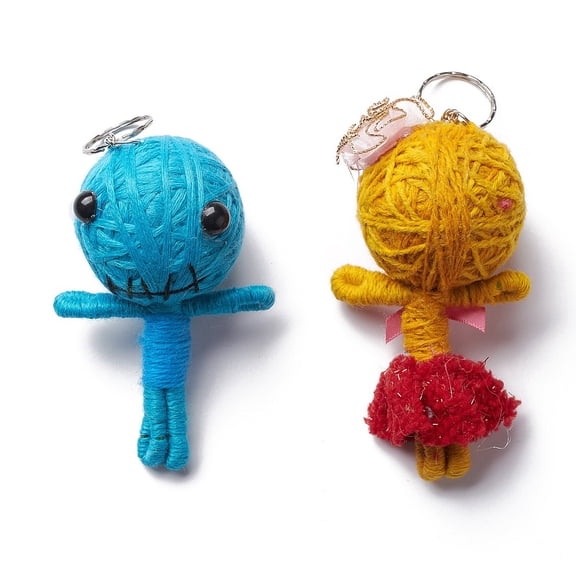Woolen Yarn Thread Keychain with Foam and Iron Key Rings Aluminum Wire Human Mixed color 14.1~16.1cm