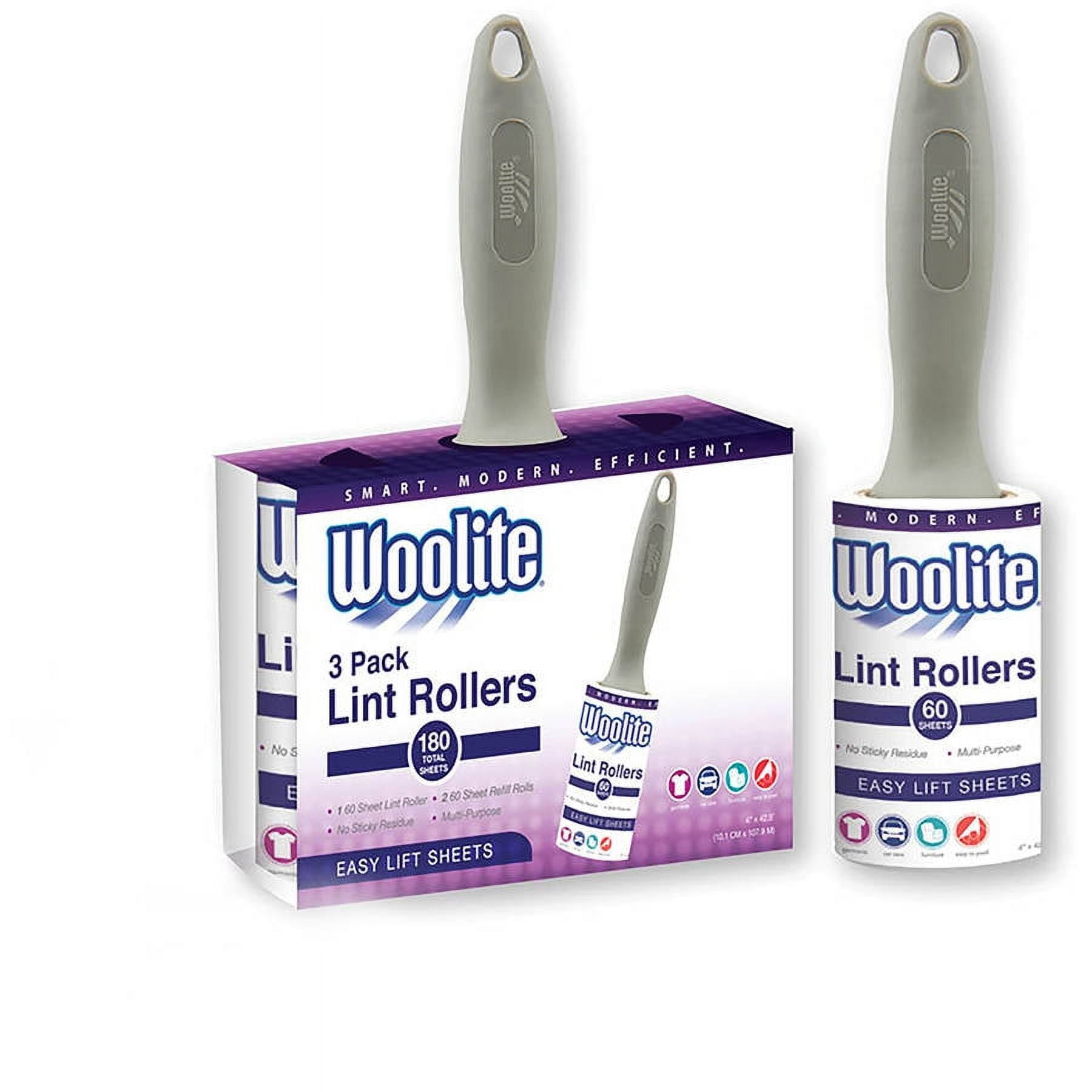 Woolite 3-Pack Gray Polypropylene Lint Rollers with 180 Sheets