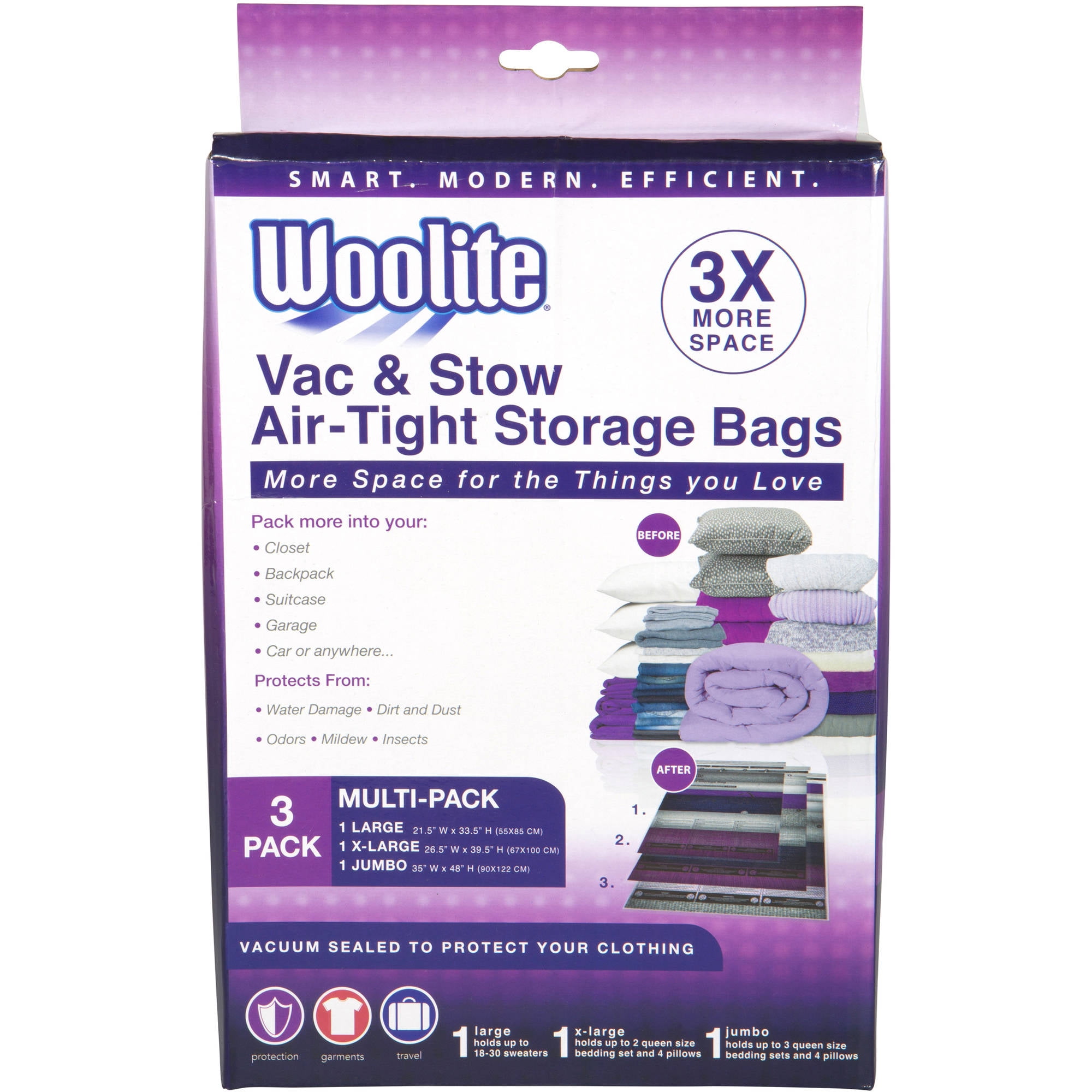 Woolite 3 Piece Air Tight Vacuum Storage Bags Multi Pack