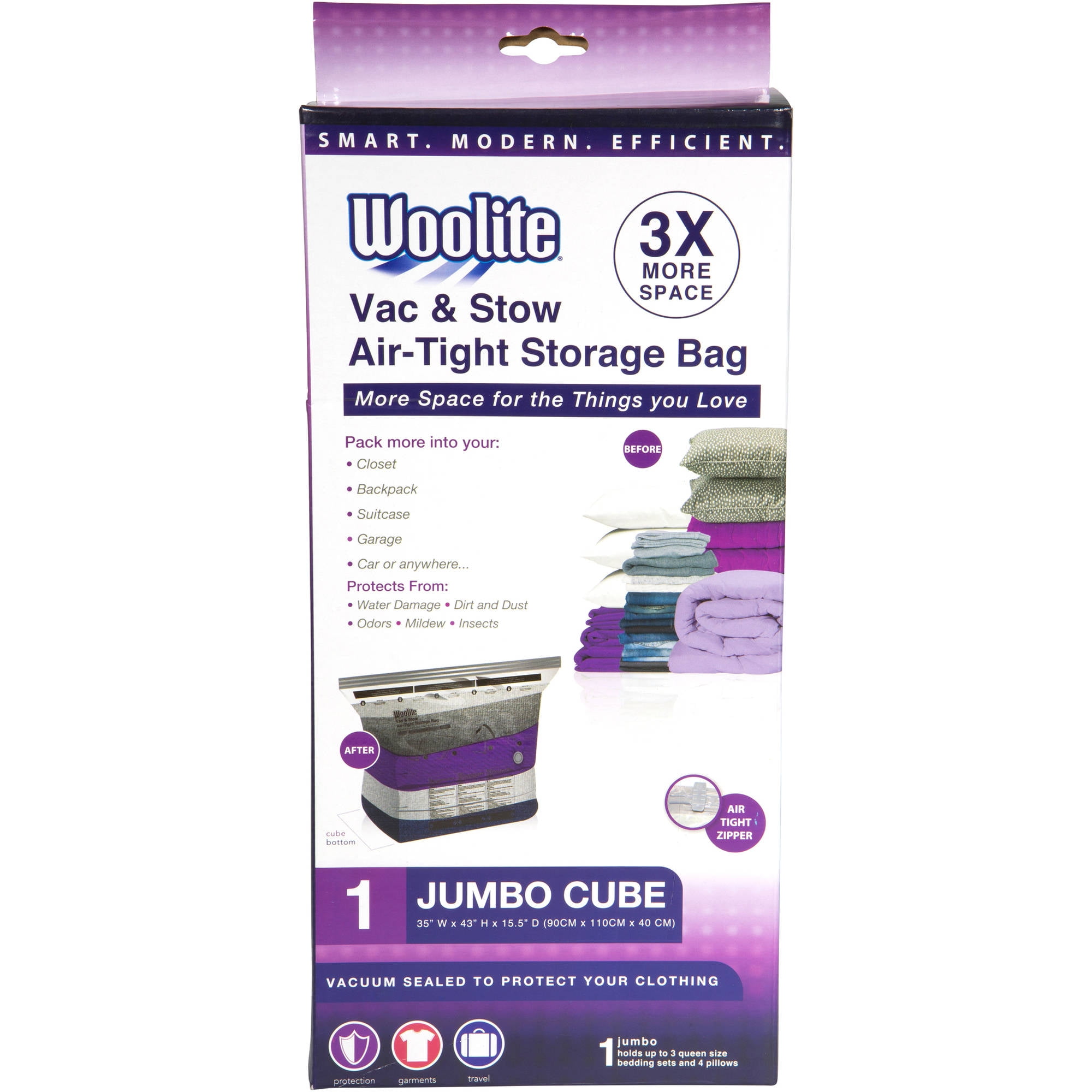 Woolites Air-Tight Hand Roll Vacuum Storage Bags, Clear - 2 pack