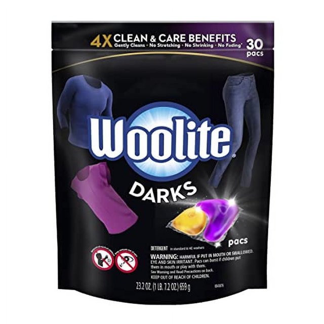 Woolite Darks Pacs, Laundry Detergent Pacs, 30 Count, for Standard and