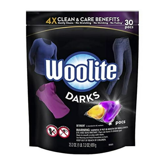 Woolite Darks Pacs, Laundry Detergent Pacs, 30 Count, for Standard and HE Washers, detergent for black clothes, black detergent, dark laundry detergent