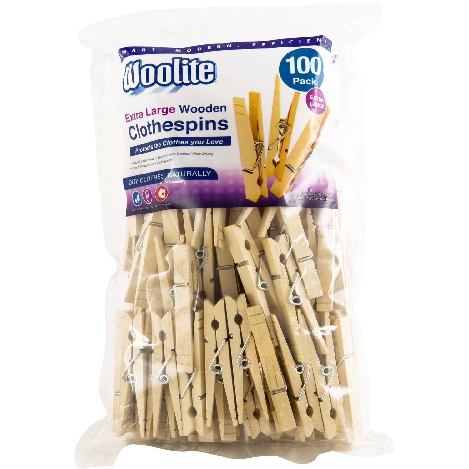 Woolite Extra Large Wooden 100 Pack Clothespins