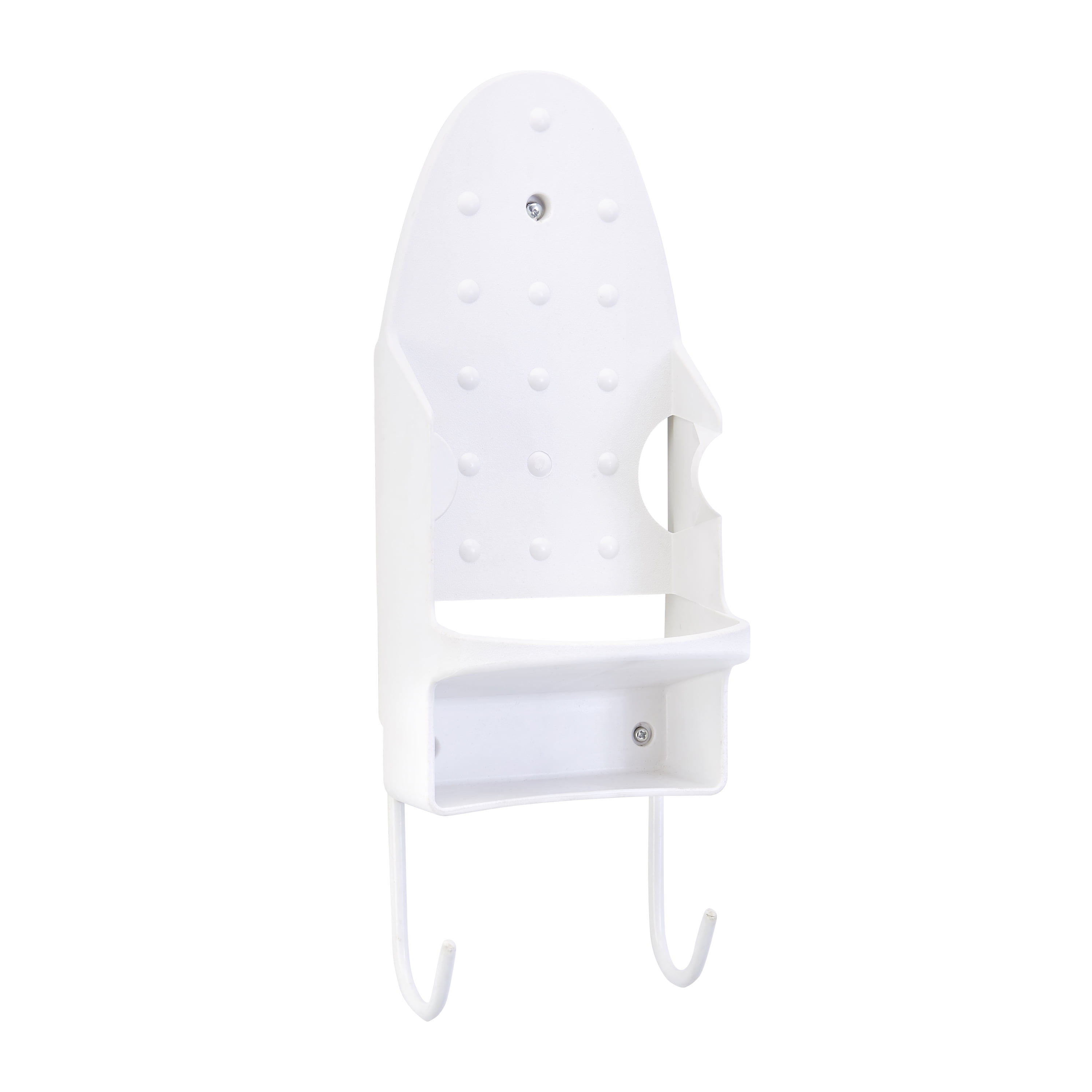 White Plastic Wall Mount Iron and Ironing Board Organizer