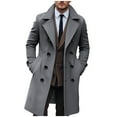 thumbnail image 1 of Woollen Jacket for Men Solid Color Button Down Overcoat Casual Fall Winter Stylish Long Trench Coat, Gray, XL, 1 of 5