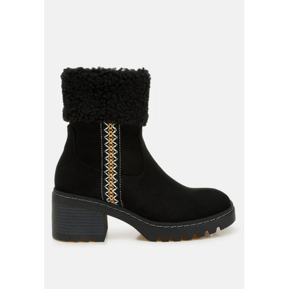 Woolly Faux Fur  Embroidery Detail Boots