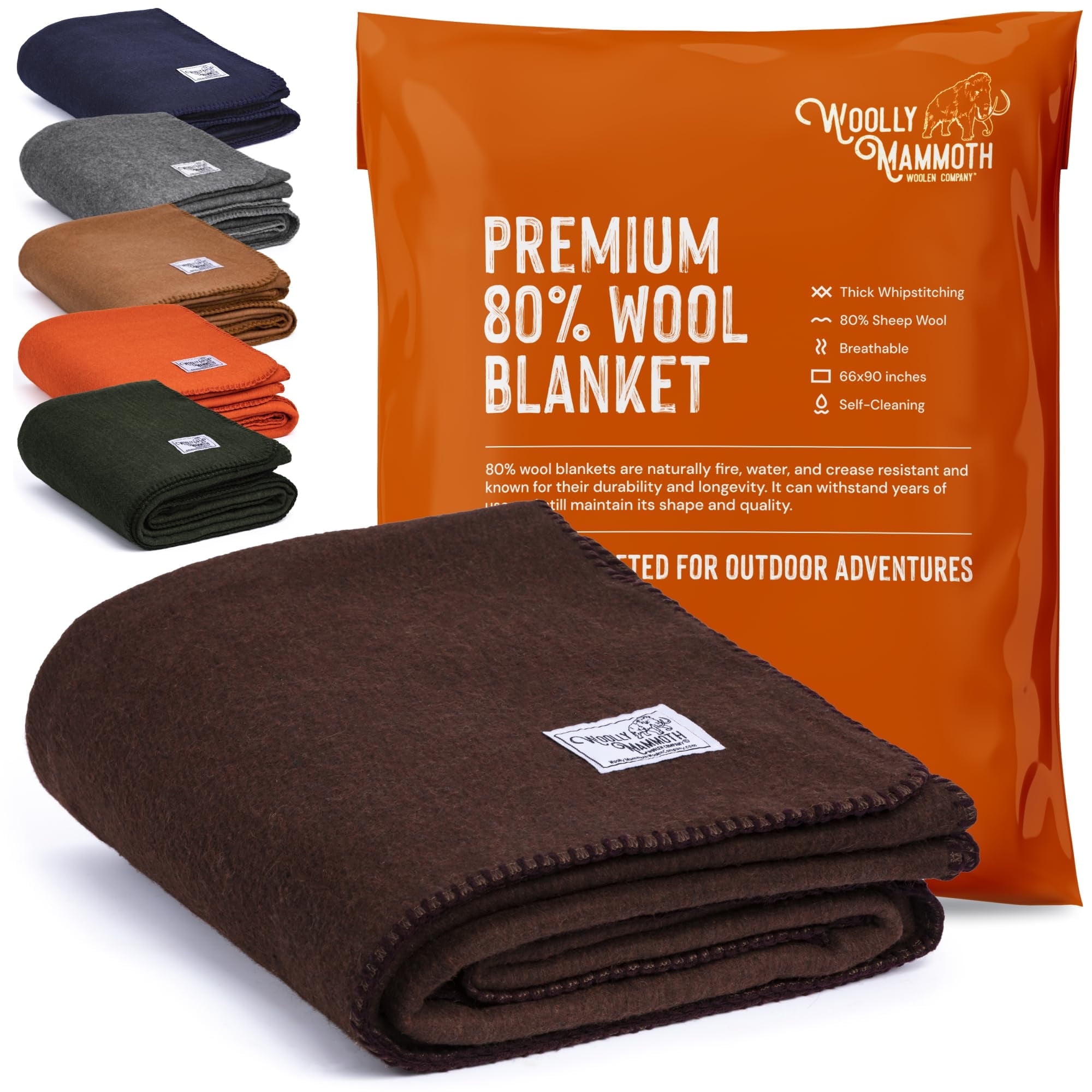 Brown Merino Wool Large Camping Blanket with Double-Stitched Edging