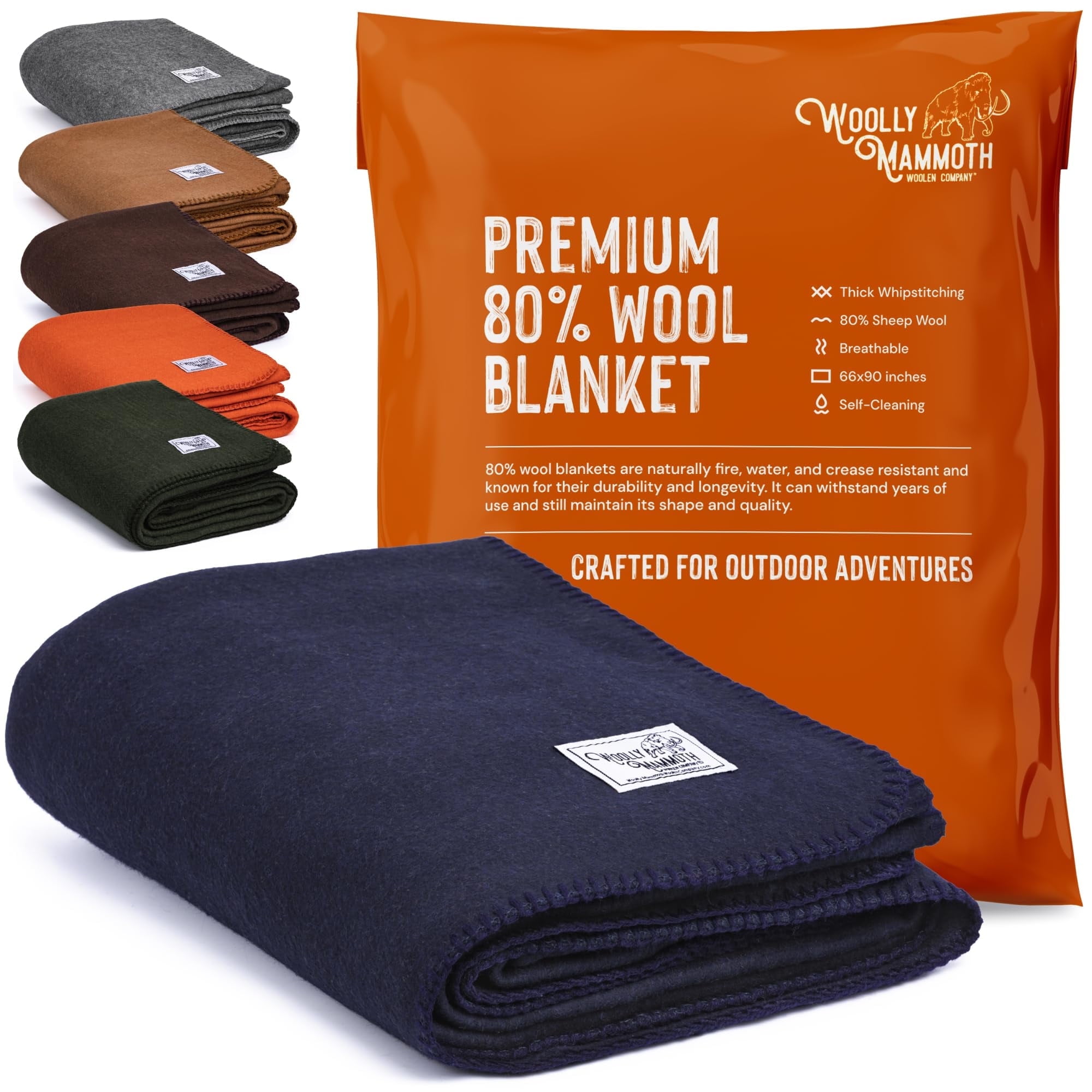 Navy Blue Merino Wool Outdoor Adventure Blanket 66" x 90"