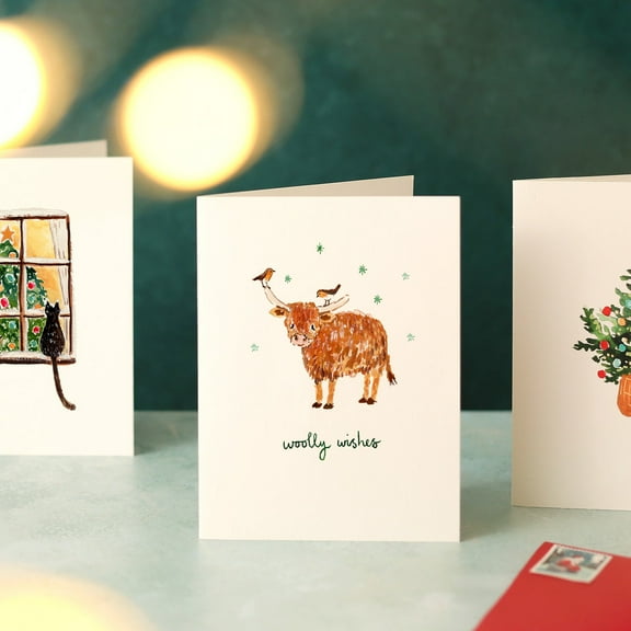 Woolly Wishes Greeting Card Set  Charming Highland Cow Design  Blank Inside  Perfect for Any Occasion, Includes Envelopes