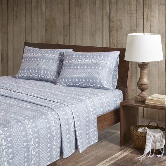 Woolrich 4-Piece Blue Winter Frost Cotton Flannel Sheet Set, King