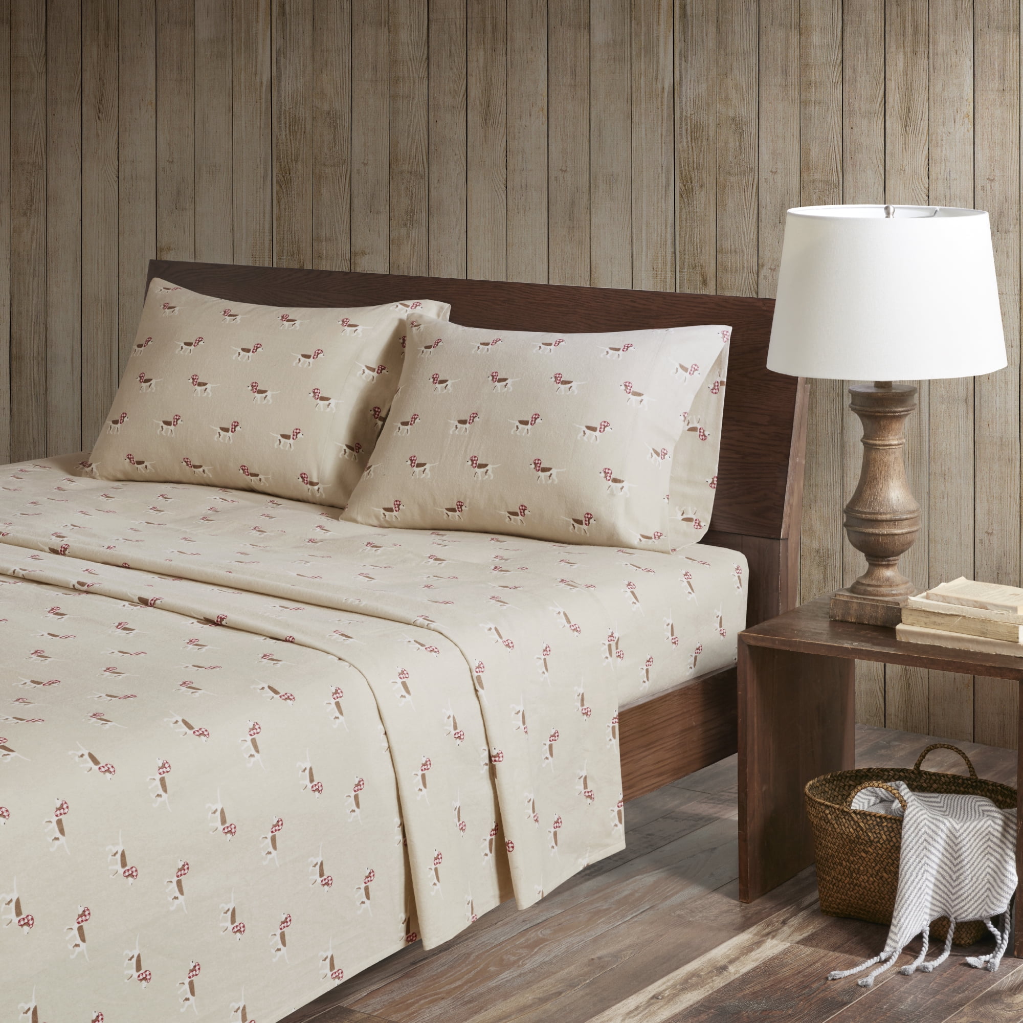 Twin Tan Dog Cotton Flannel Sheet Set