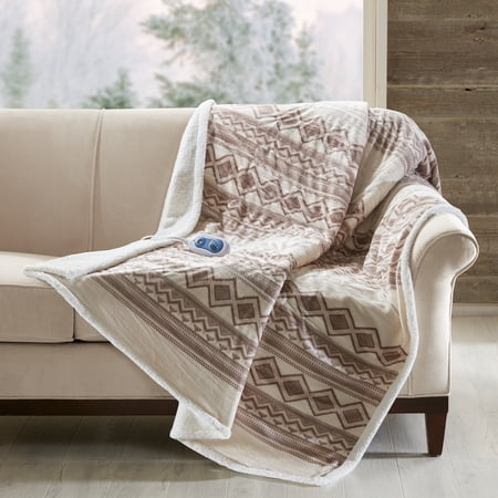 Woolrich Anderson Oversized Mink to Berber Heated Throw, 60x70", Natural