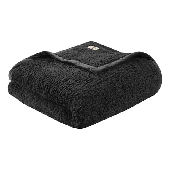 Woolrich Burlington Contemporary Solid Berber Fabric Full/Queen Blanket in Black