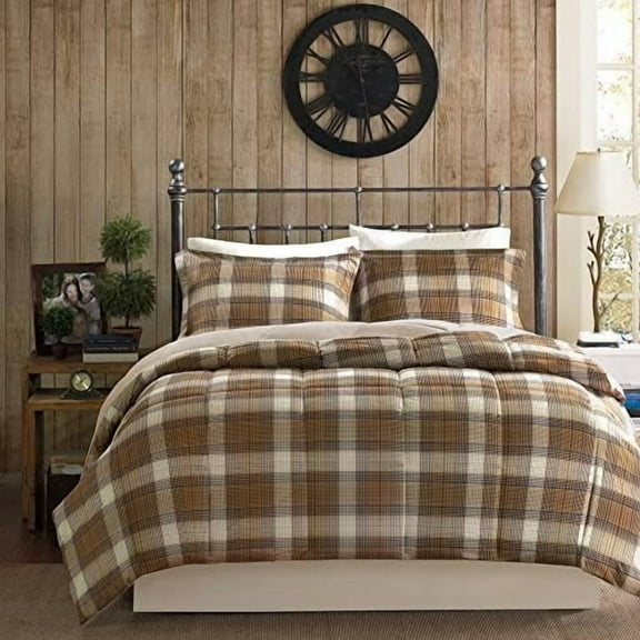 Woolrich Comforter Set, Cabin Lodge, Warm Cover for Colder Season, Modern Cottage-Inspired Down Alternative Ultra Soft Microfiber Bedding, Matching Sham, Plaid Brown Twin 2 Piece