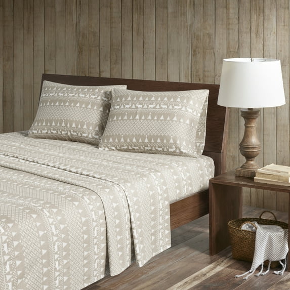 Woolrich Flannel Cotton Sheet Set, Cal King, Tan Winter Frost