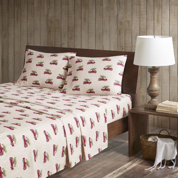 Woolrich Flannel Cotton Sheet Set, Full, Tan Cars
