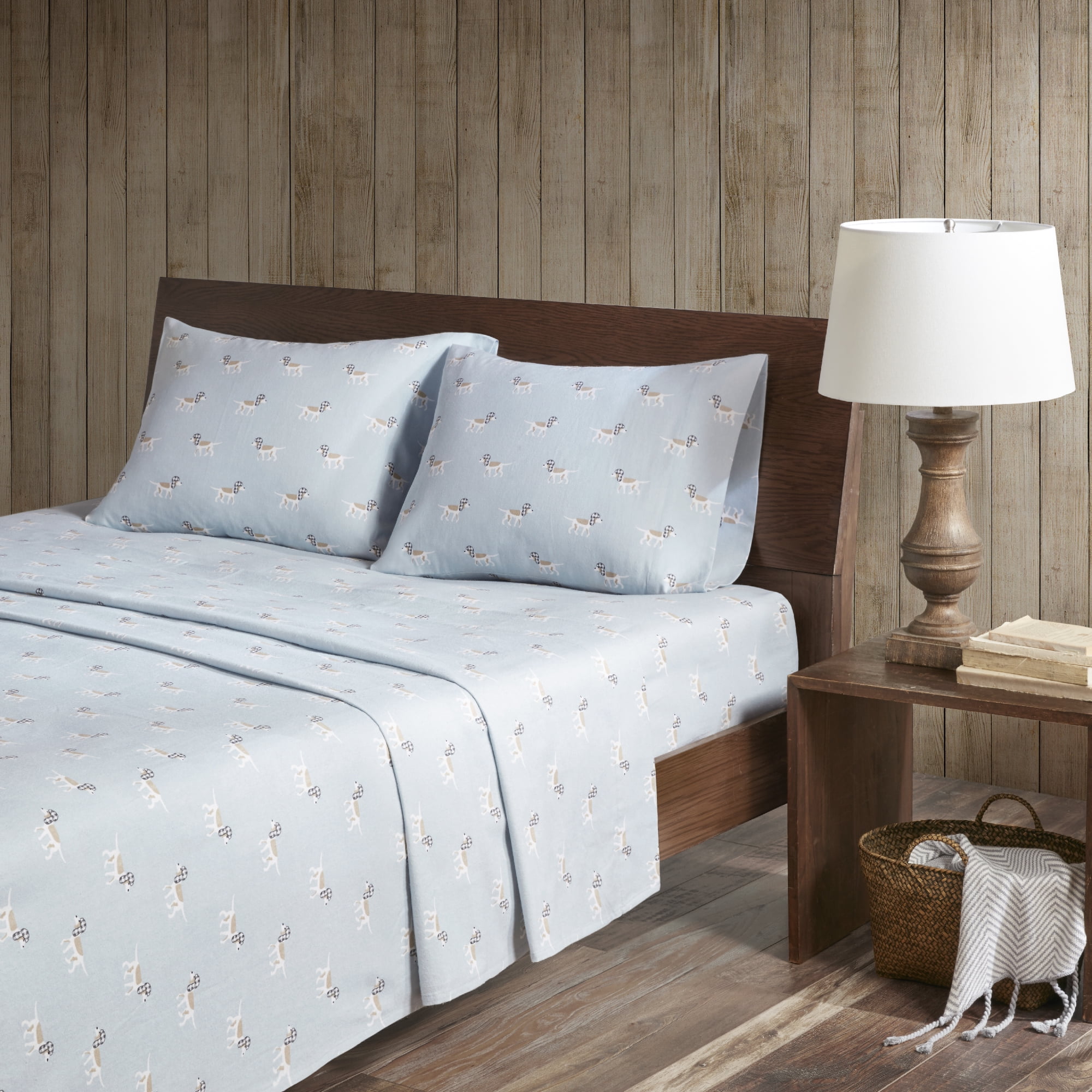 Woolrich Flannel Cotton Sheet Set, King, Blue Dog