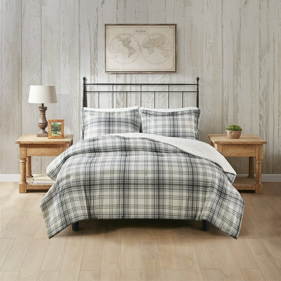 Woolrich Grey Plaid 3 Piece Comforter Set, King