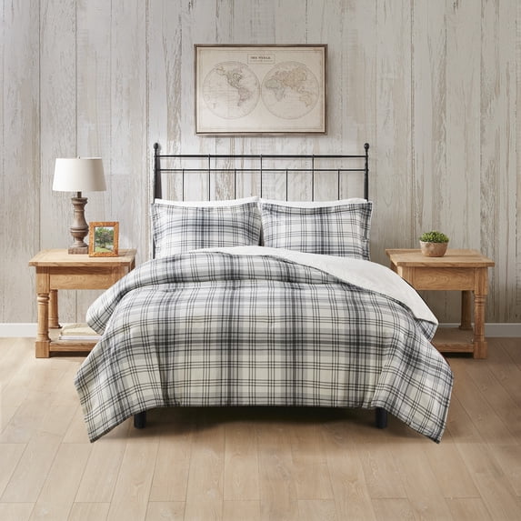 Woolrich Grey Plaid 3 Piece Comforter Set, King
