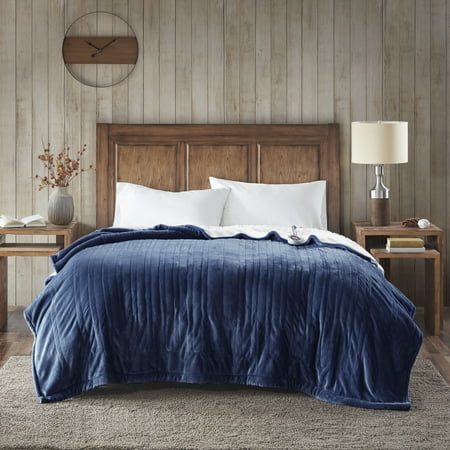 Woolrich Heated Plush to Berber Blanket, King, Indigo
