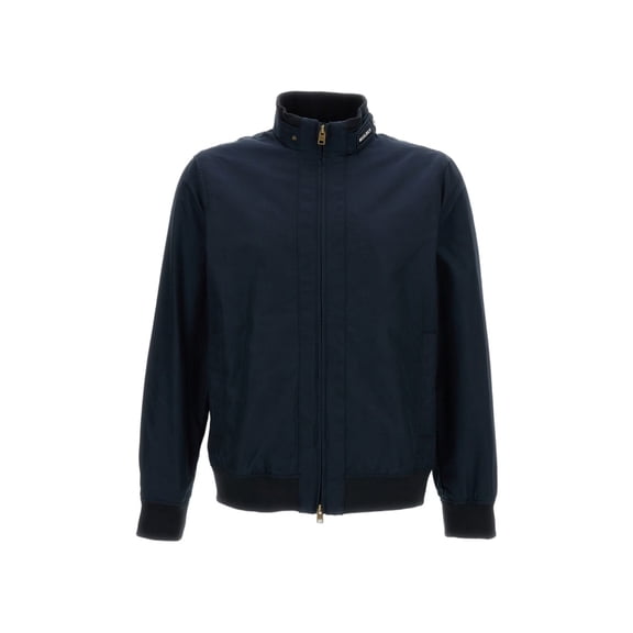 Woolrich High Collar Blue Bomber Jacket With Two-Way Zip Closure (Men's)