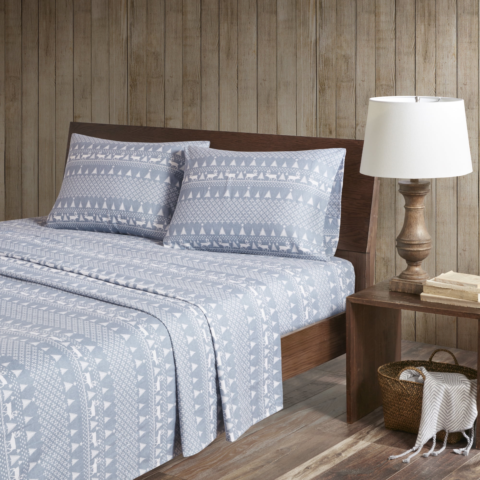 Woolrich Lodge, Cabin 160 GSM Blue Novelty Cotton Sheet Sets, California King, 4 Pieces