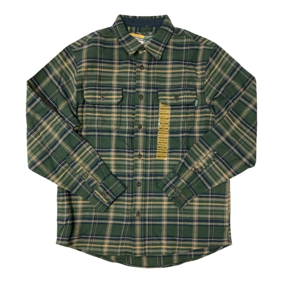 Woolrich Men's Heavyweight Brushed Cotton Brawny Flannel Shirt (Dusty Olive Plaid, L)