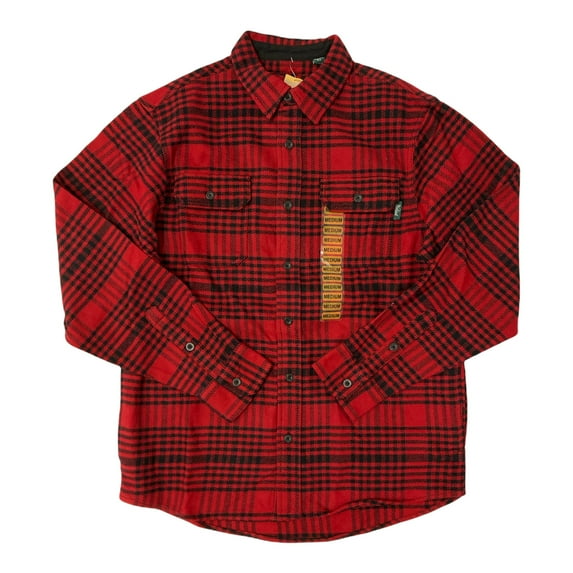 Woolrich Men's Heavyweight Brushed Cotton Brawny Flannel Shirt (Red Grid Plaid, L)