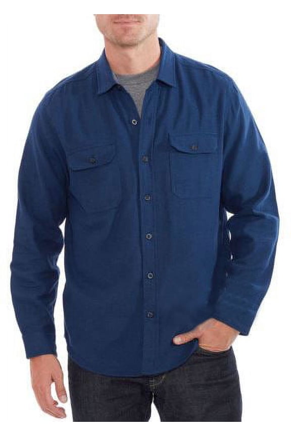 Men's Ultimate Brushed Cotton Flannel (Herringbone Navy, X-Large)