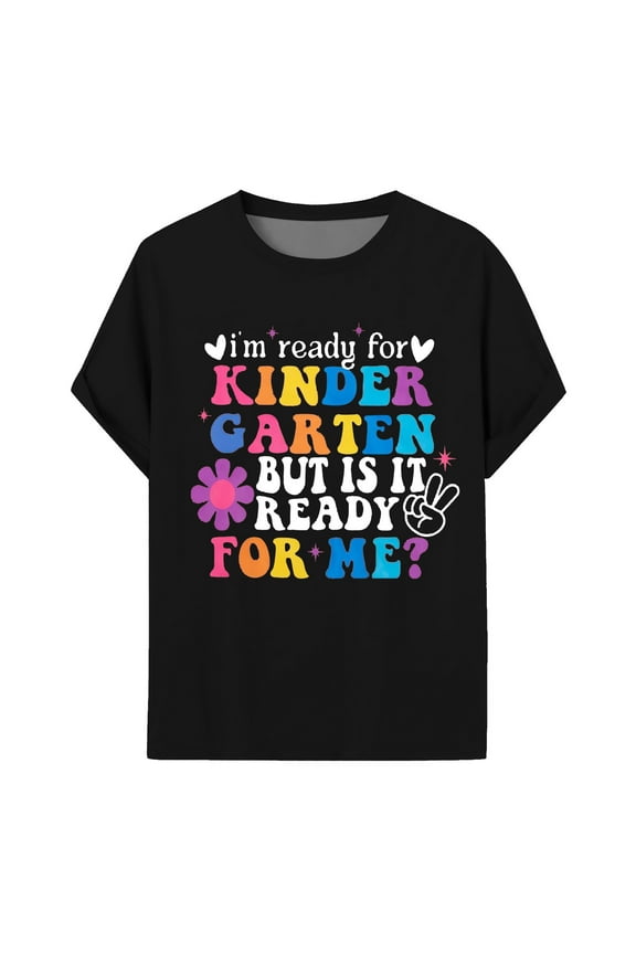 Infant Girls' Tshirts Short Sleeve First Day Of School Prints Tees Child Summer Comfy Tops Black,Sizes 12-24 M