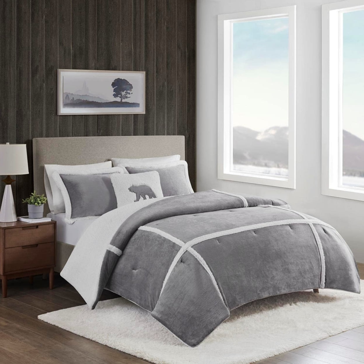 Twin Gray Reversible Down Alternative Comforter Set